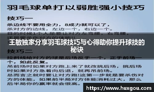 王敏独家分享羽毛球技巧与心得助你提升球技的秘诀